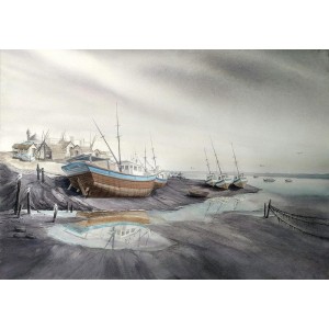 Shahjahan, 21 x 29 Inch, Water Color on Paper, Seascape Painting, AC-SHJ-017